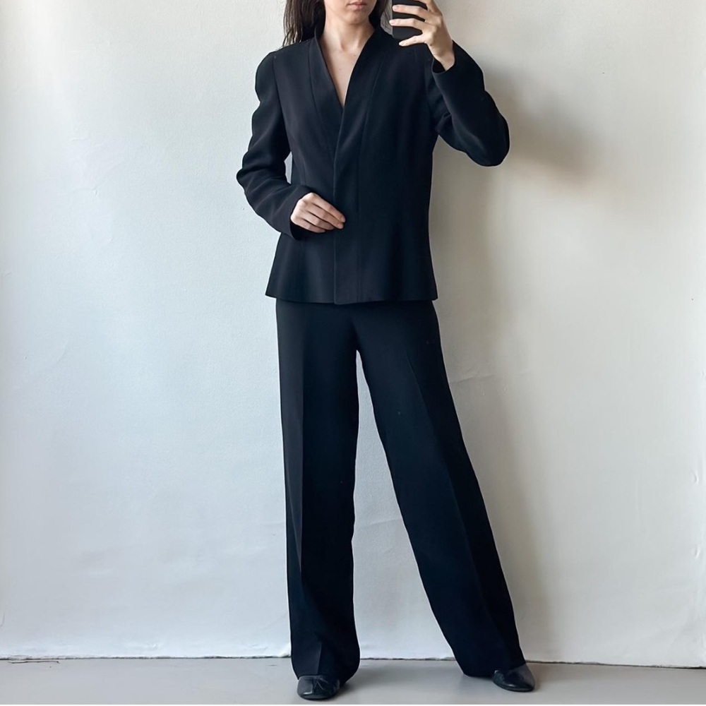 Armani 00s black silk wide leg suit